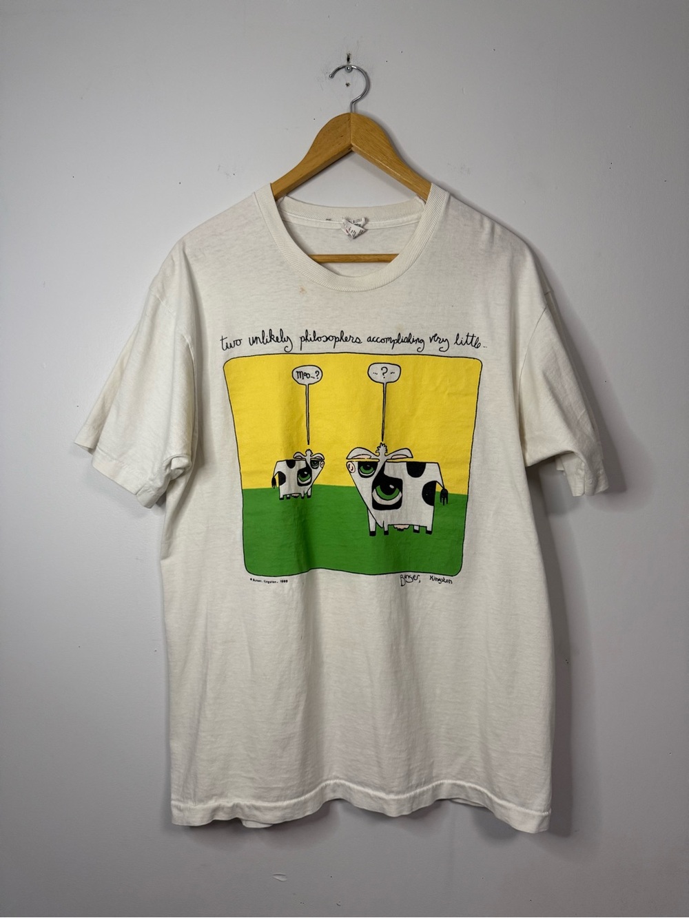 1988 Art T-shirt Cow Philosophy Cartoon Tee Bunser 1988 Kingston